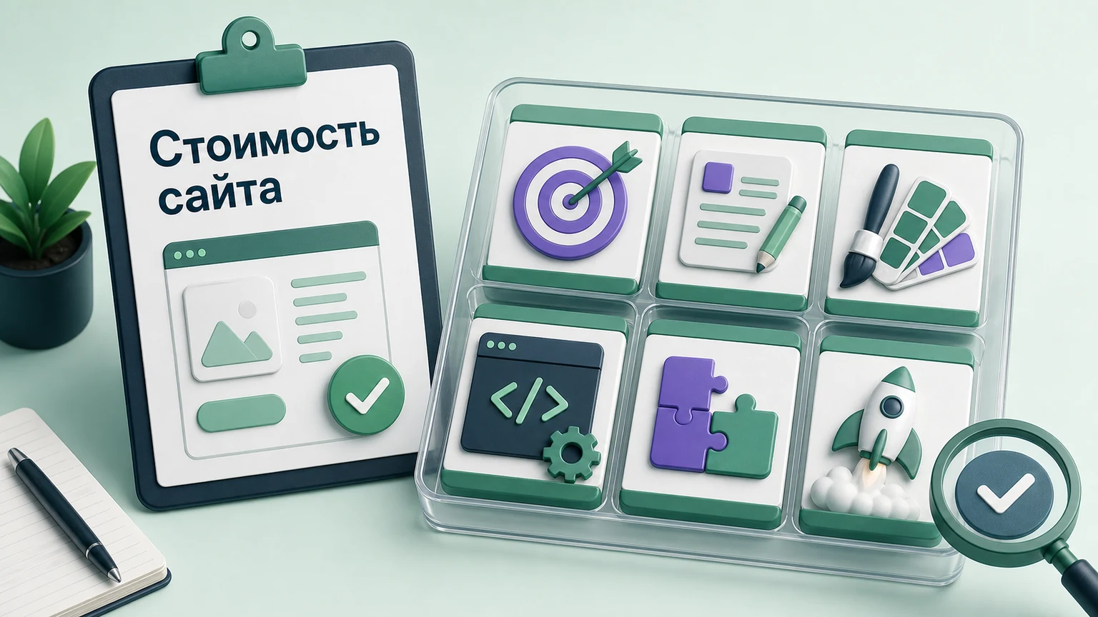 Модульная схема показывает, из каких частей складывается стоимость бизнес-сайта