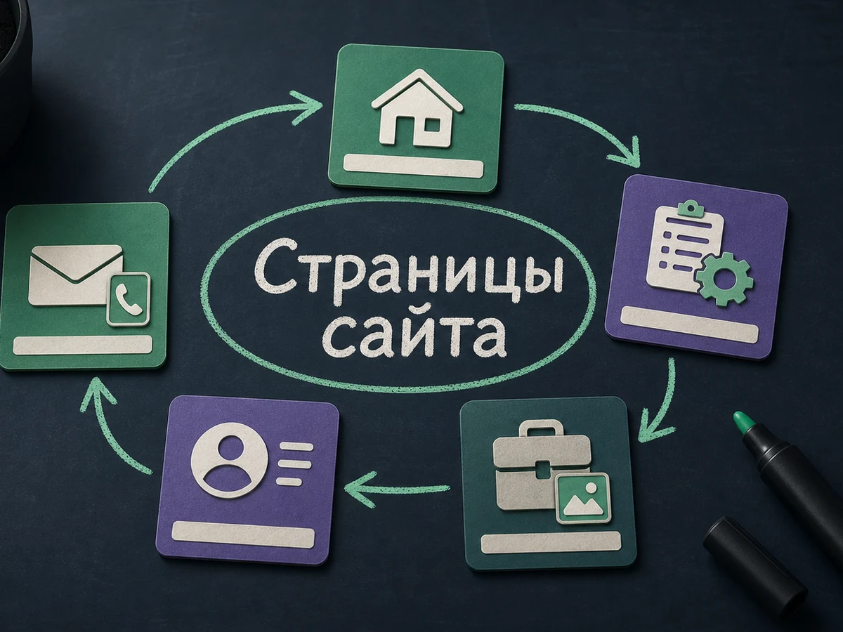 Схема основных страниц бизнес-сайта, соединённых маршрутом клиента.