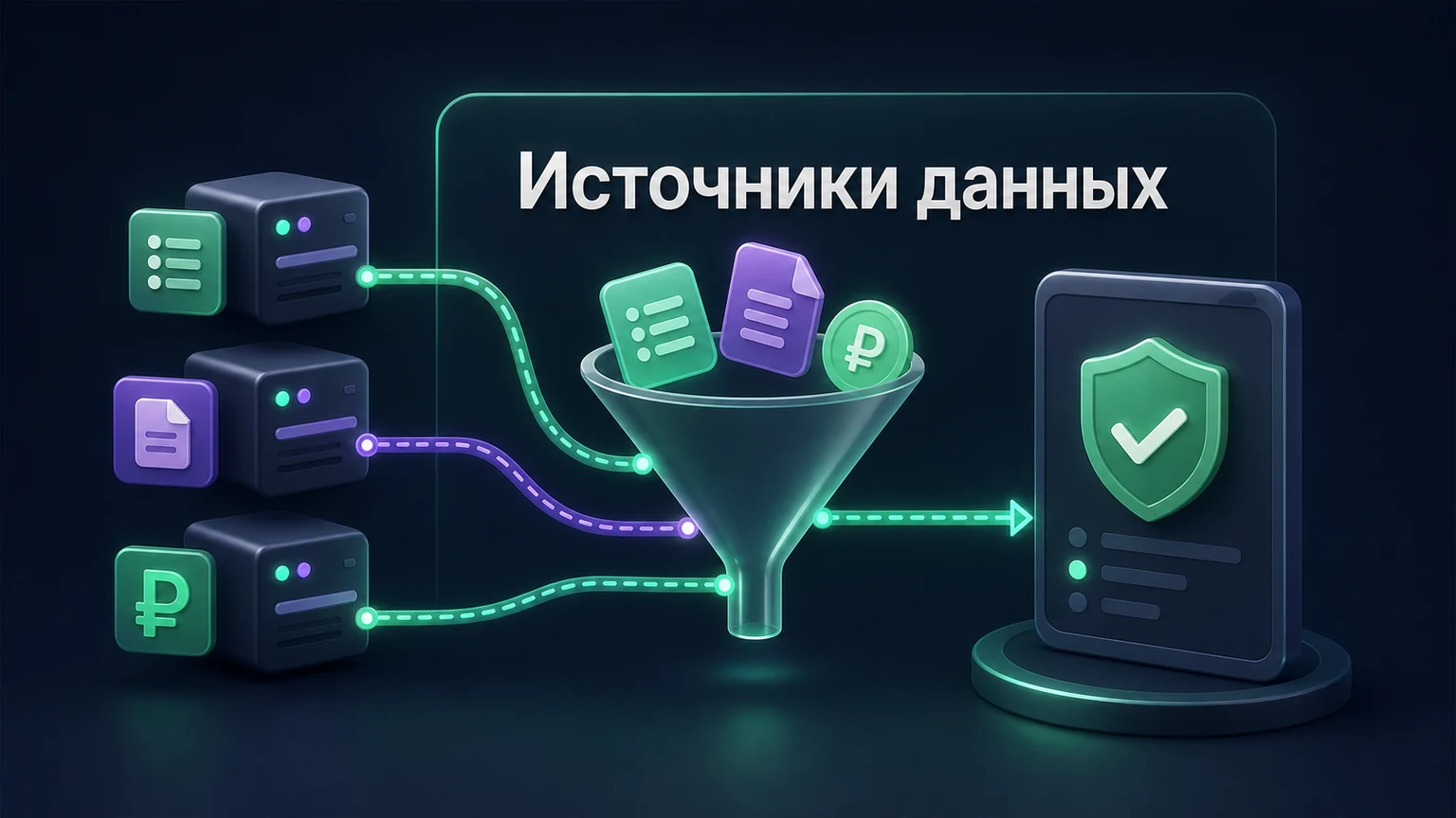 3D-инфографика: этапы, файлы и суммы приходят из систем-владельцев на проверку.