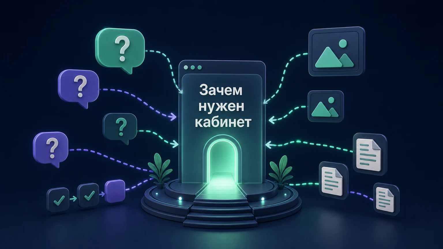 3D-инфографика: повторяющиеся вопросы об этапах, фото и документах сходятся в портал.