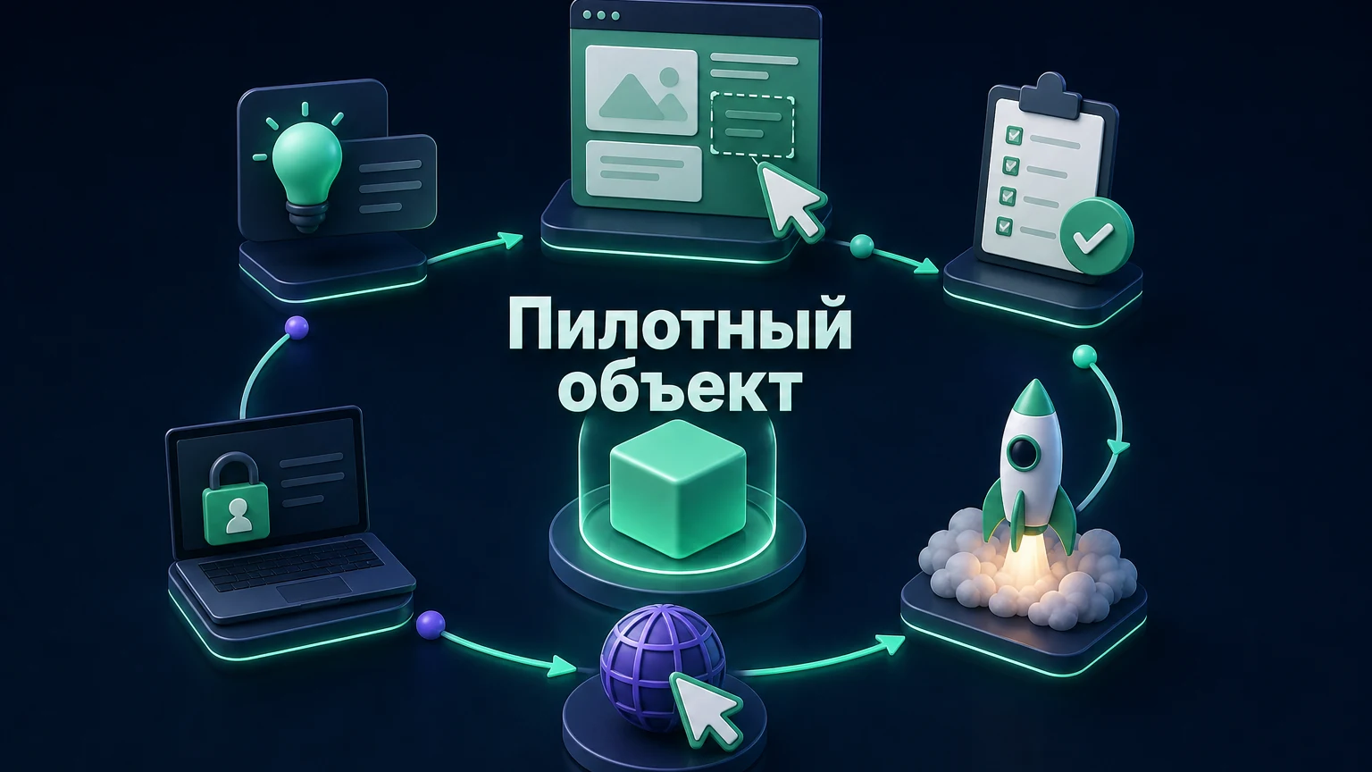 3D-инфографика: один объект проходит полный цикл публикации и доступа.