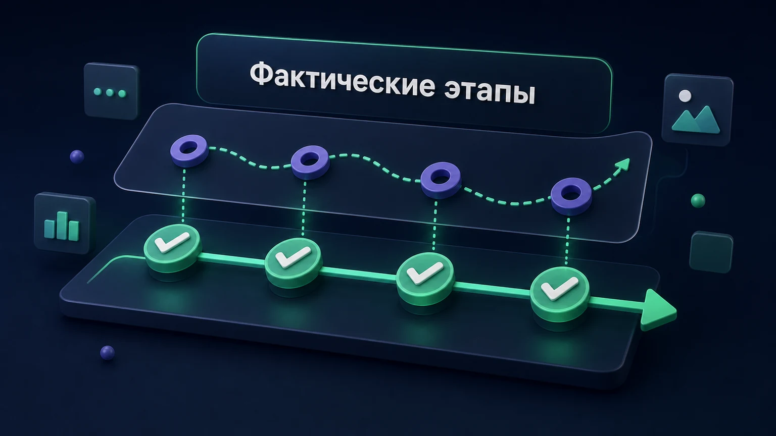 3D-инфографика: план и подтверждённый факт показаны разными слоями.