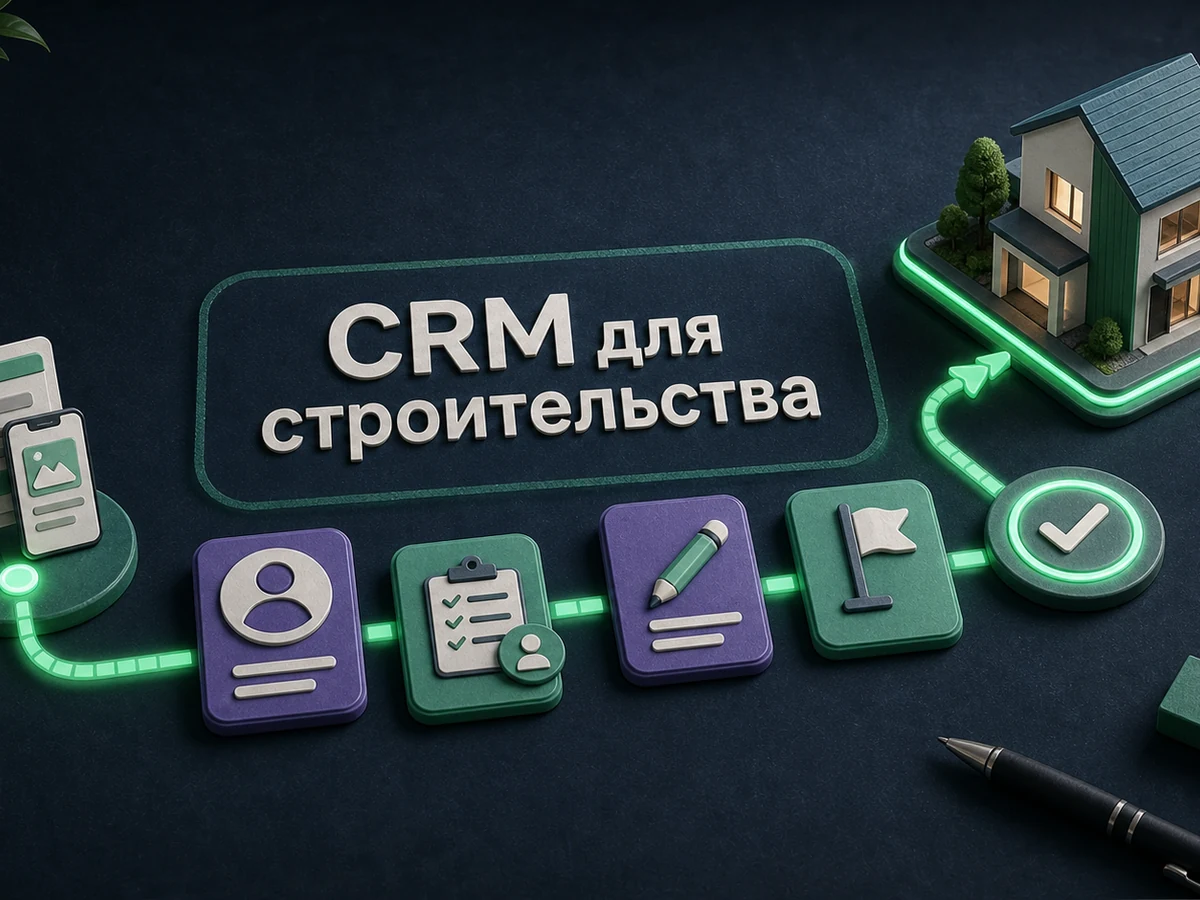 Предметная 3D-сцена: обращение проходит по воронке CRM к следующему шагу и проекту дома.