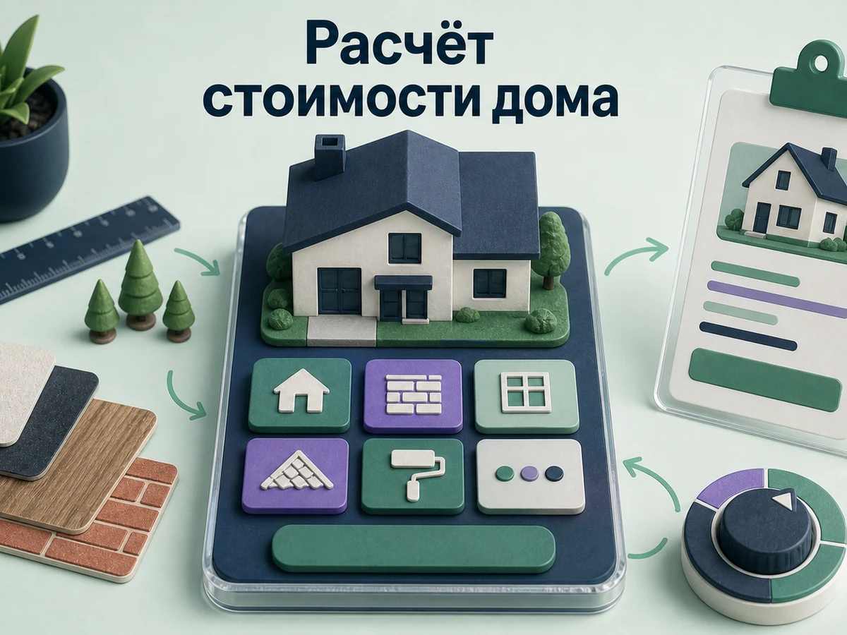 Предметная 3D-сцена: макет дома, материалы и опции собраны на платформе предварительного расчёта.