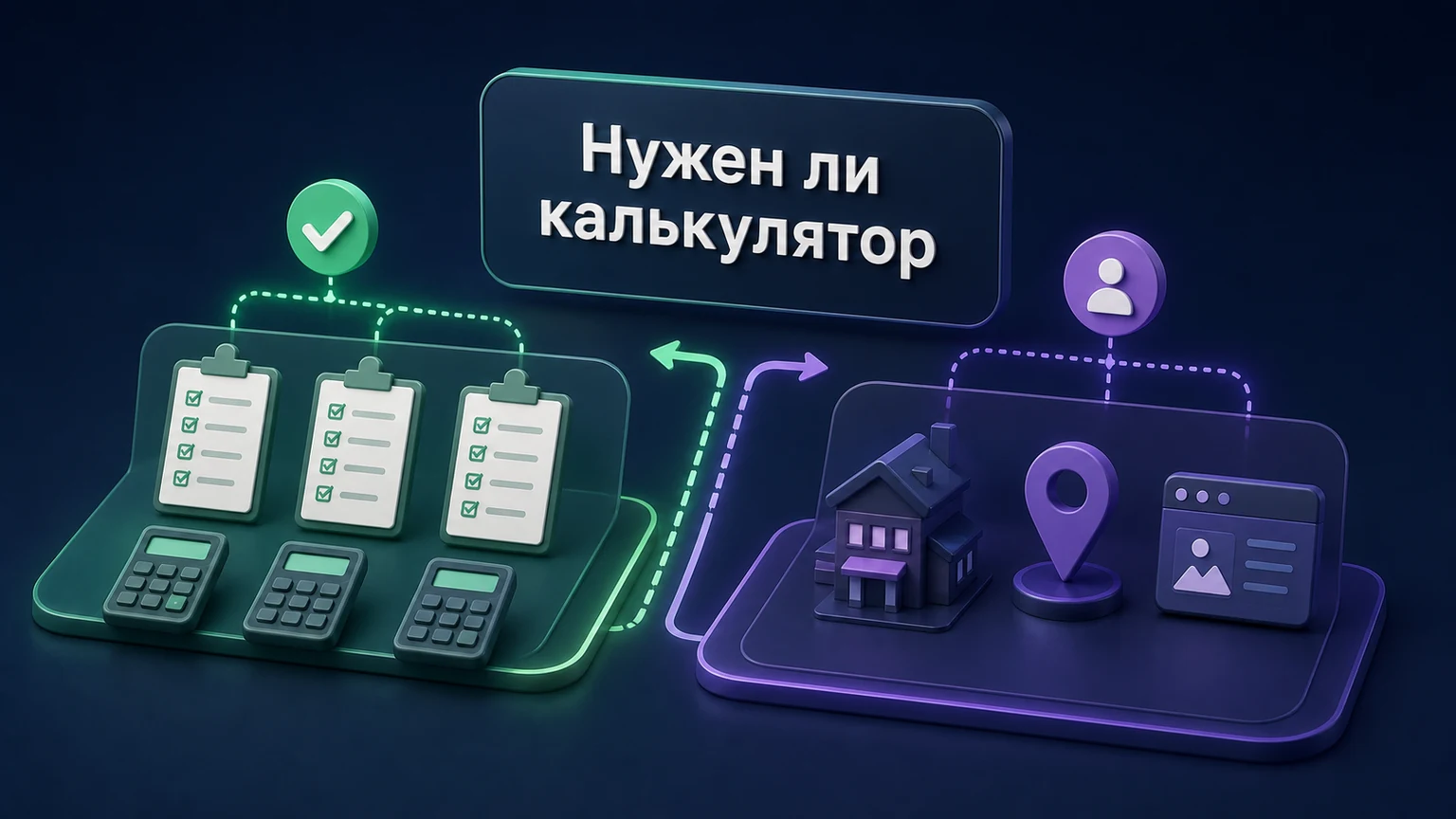 3D-инфографика: повторяемые типовые расчёты отделены от индивидуальных объектов.