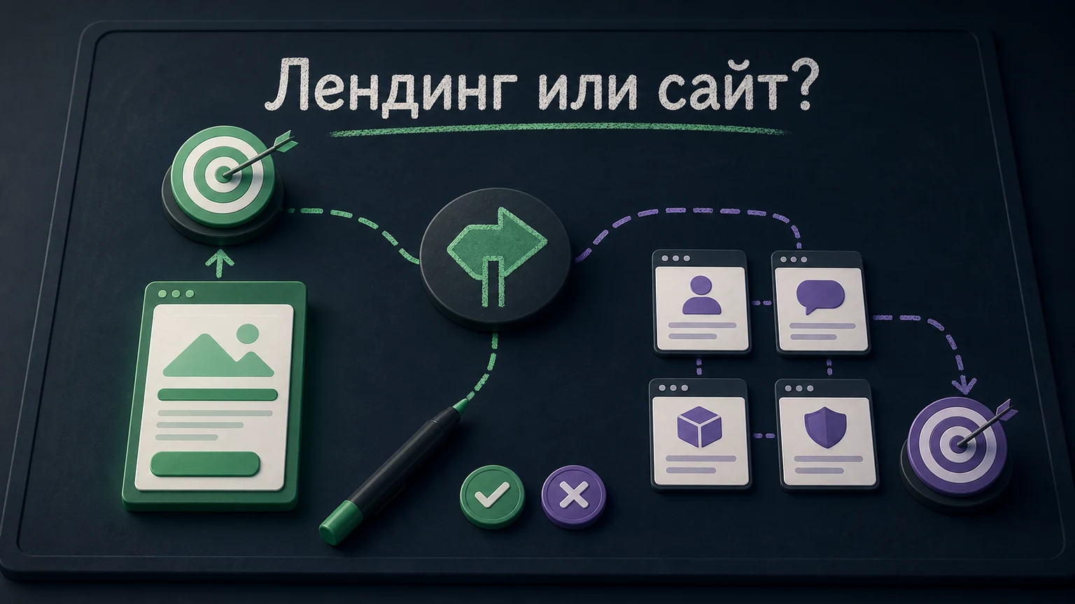 Сравнение одного целевого маршрута лендинга и разветвлённой структуры сайта