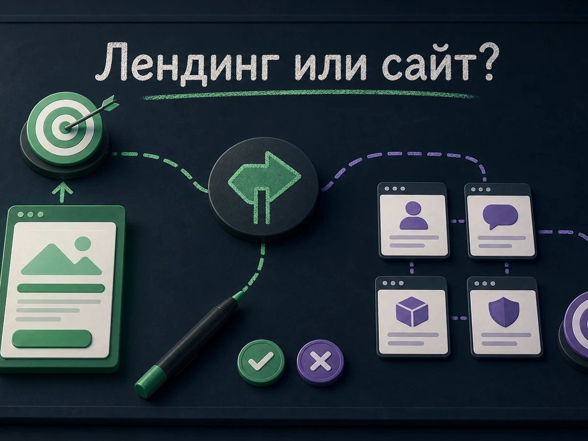 Сравнение одного целевого маршрута лендинга и разветвлённой структуры сайта