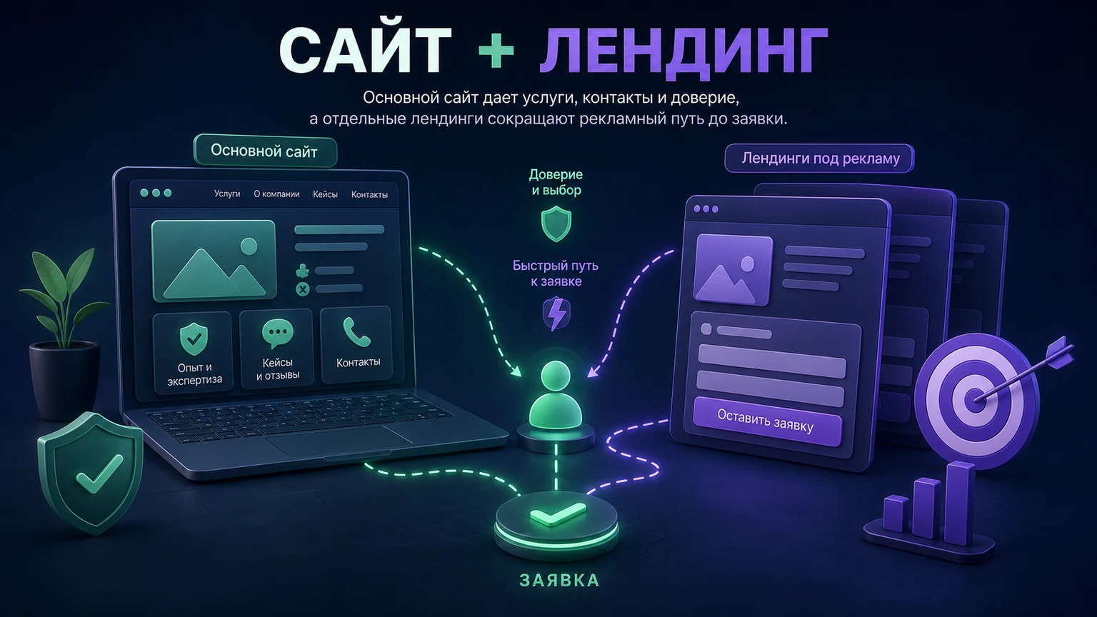 Иллюстрация к разделу «Лендинг и сайт можно использовать вместе»