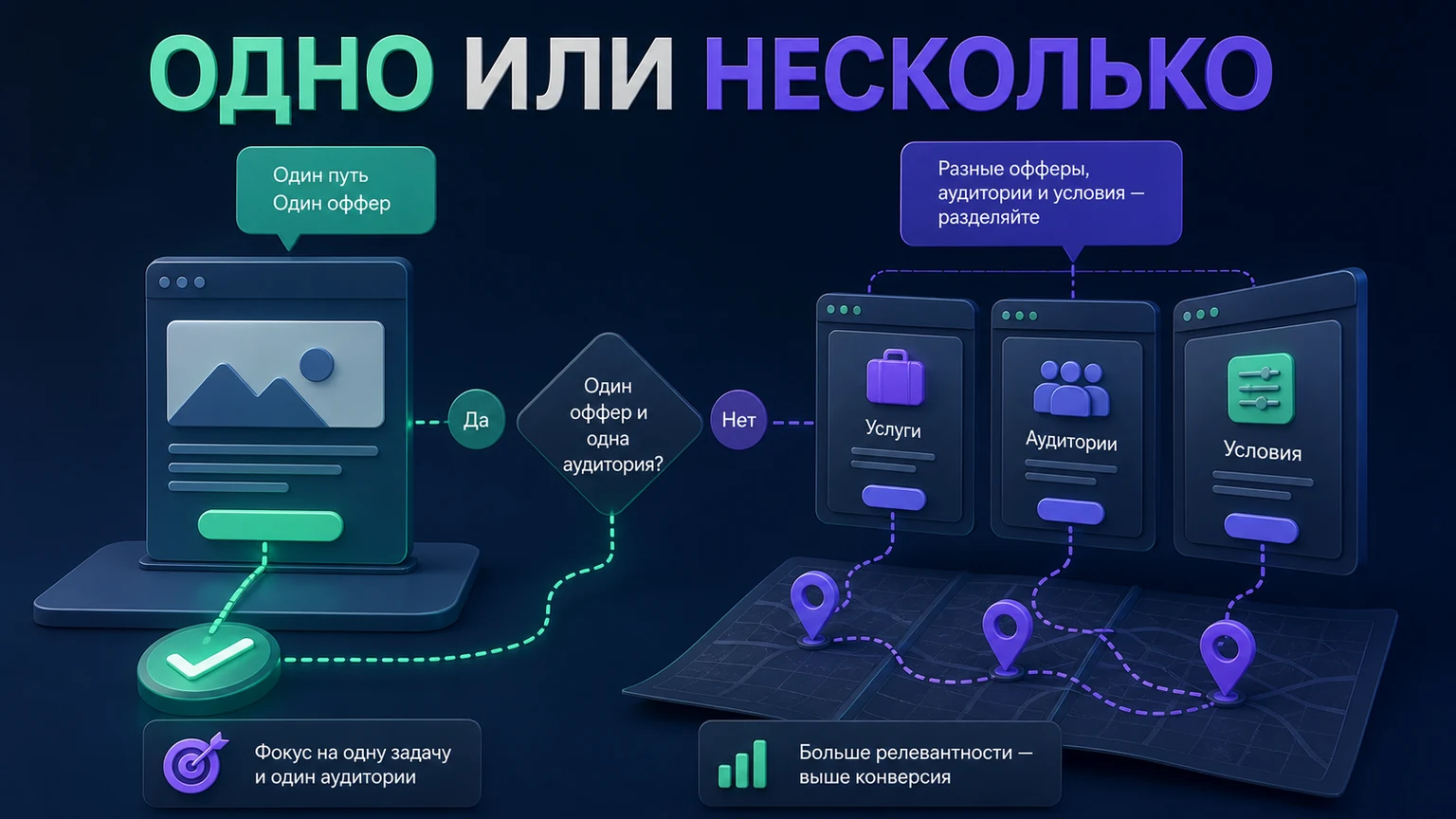 Иллюстрация к разделу «Одно предложение помещается на лендинге, несколько требуют разделения»