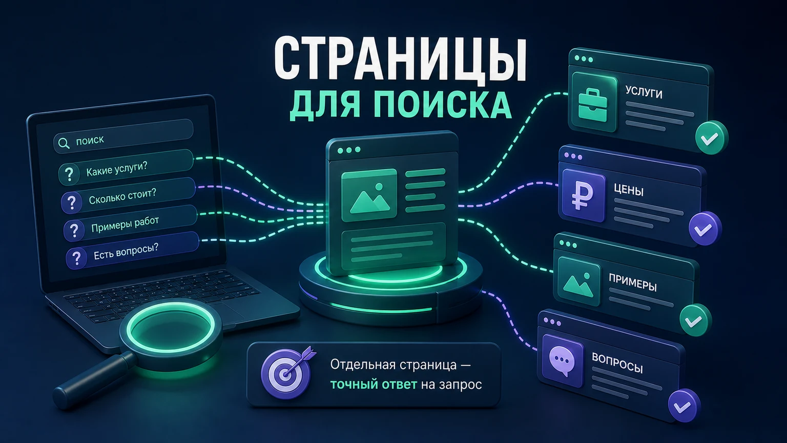 Иллюстрация к разделу «Разные поисковые вопросы удобнее раскрывать на отдельных страницах»