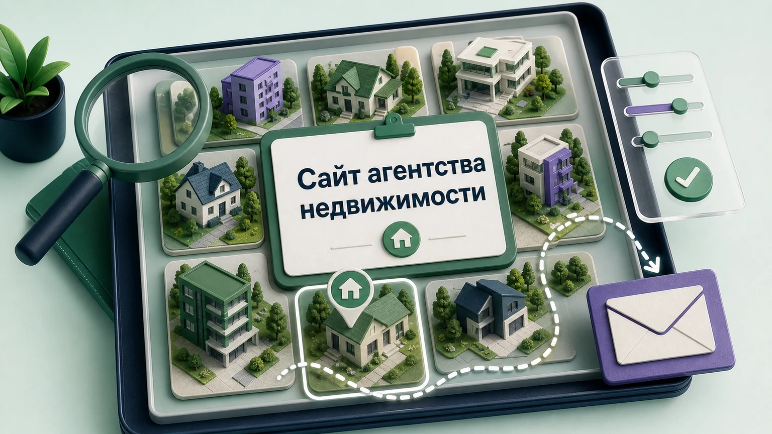 Предметная 3D-сцена: каталог недвижимости связывает выбор объекта с обращением.