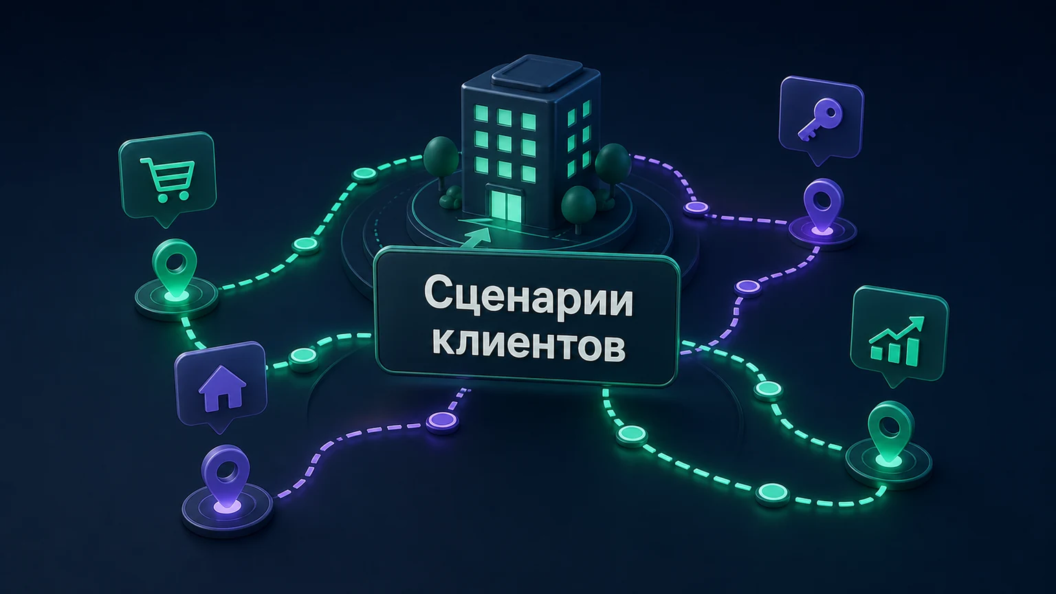 3D-инфографика: покупатель, арендатор, собственник и инвестор идут разными маршрутами.