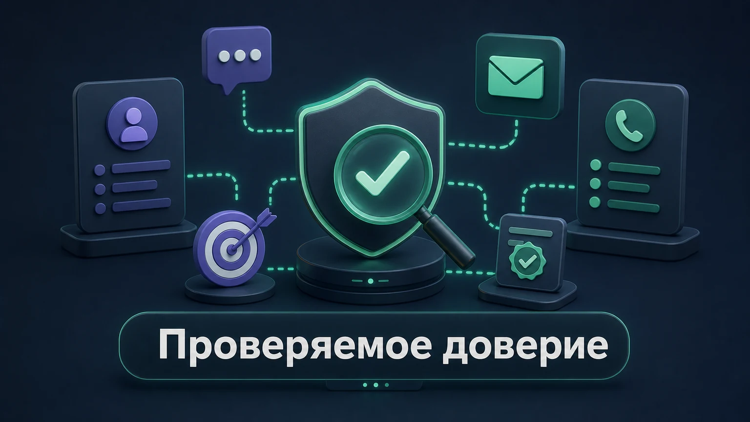 3D-инфографика: роль агентства, контакты и подтверждённые сведения отмечены отдельно.