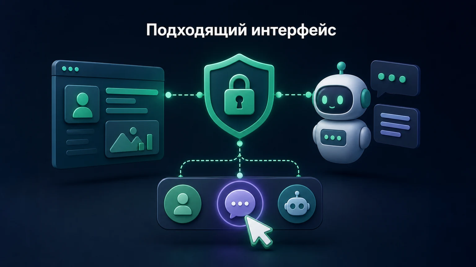 3D-инфографика: защищённая ссылка, кабинет и бот сопоставлены по действиям.