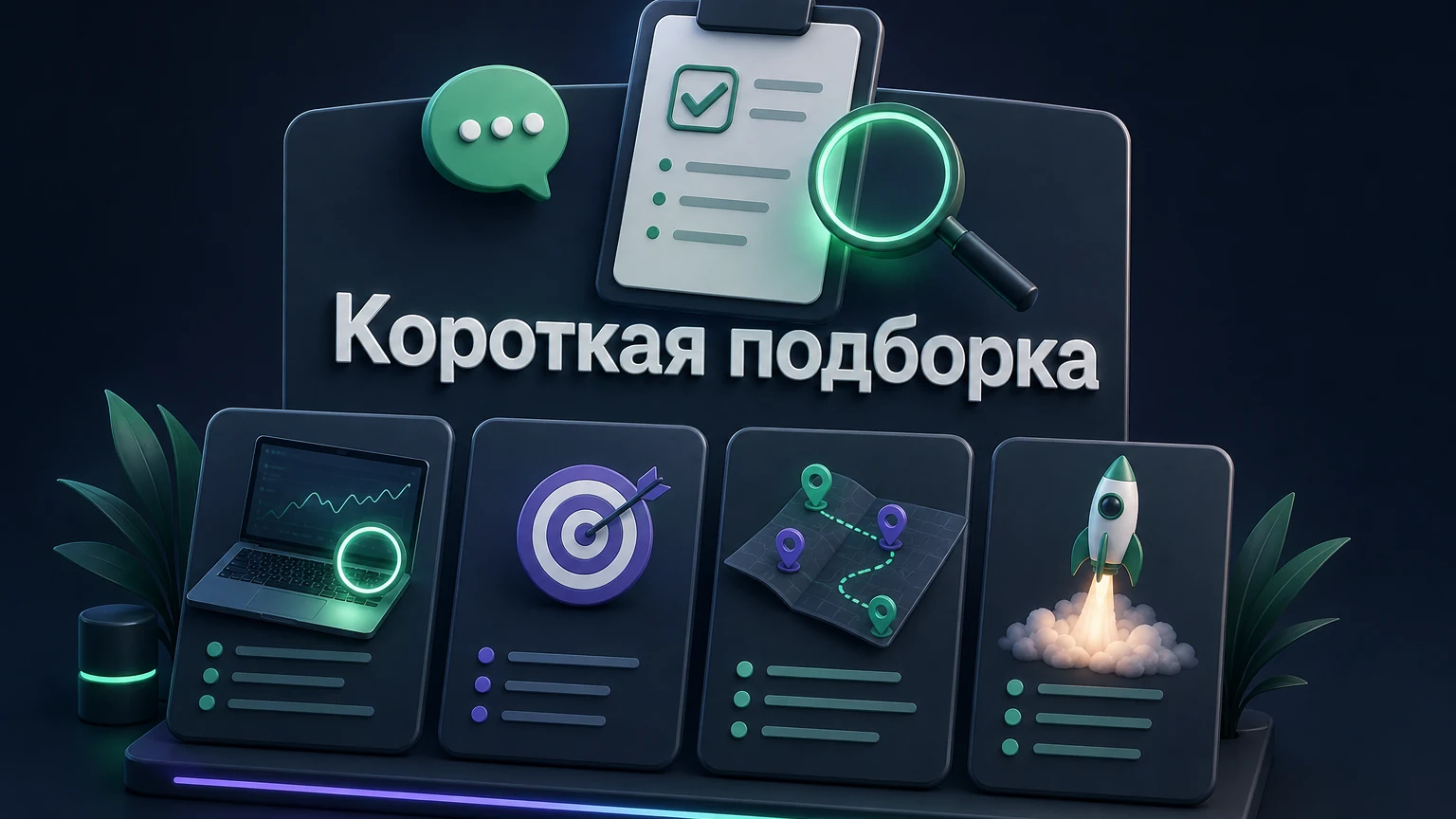 3D-инфографика: несколько объектов показаны в одинаковых сравнимых карточках.
