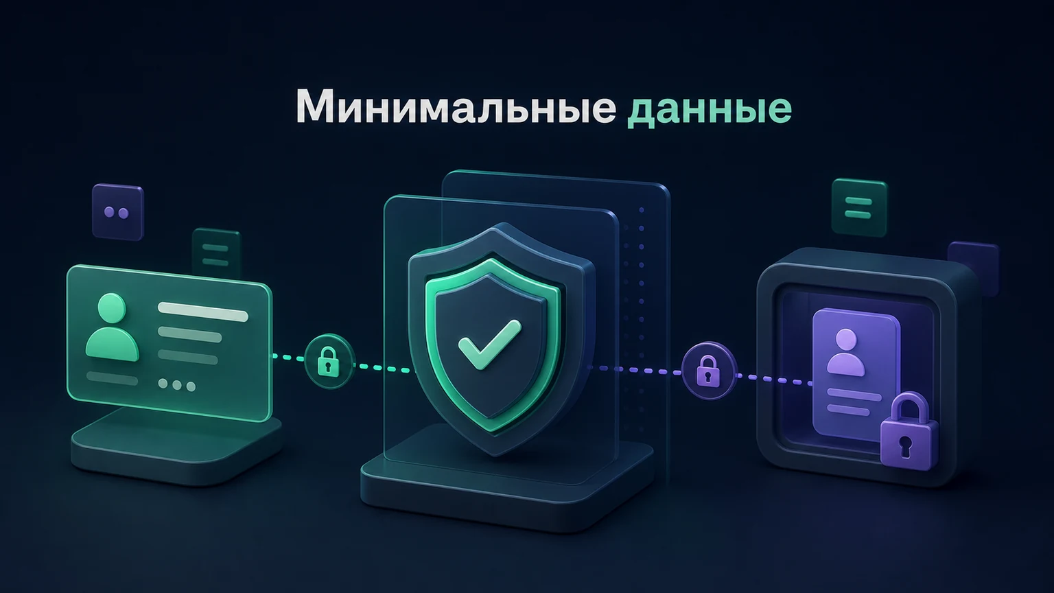 3D-инфографика: публичная карточка отделена от защищённого контакта клиента.