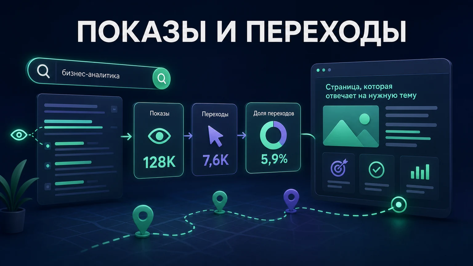 Иллюстрация к разделу «Поиск оценивают по показам, переходам и нужным страницам»