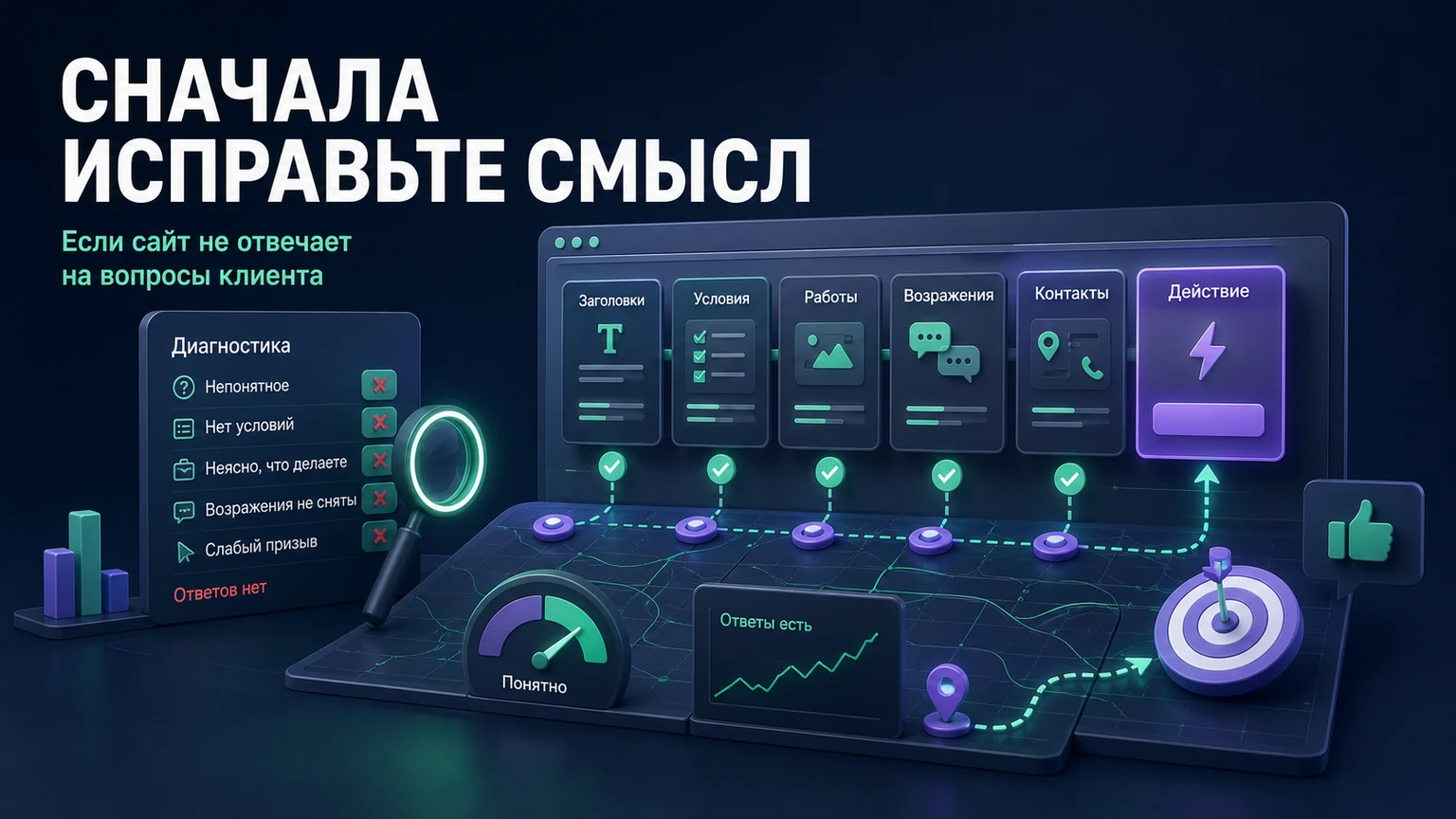 Иллюстрация к разделу «Сначала исправьте содержание, если сайт не отвечает на вопросы клиента»