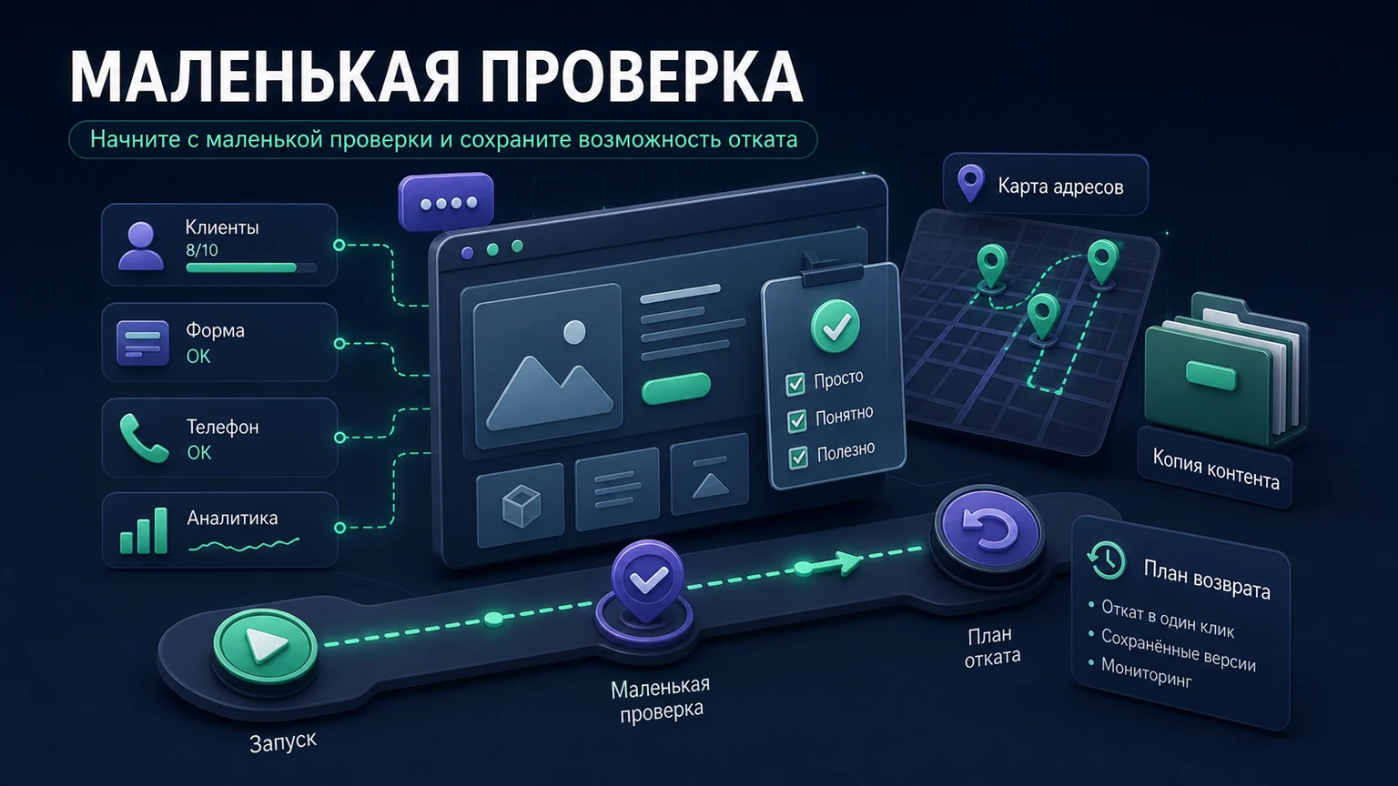 Иллюстрация к разделу «Начните с маленькой проверки и сохраните возможность отката»