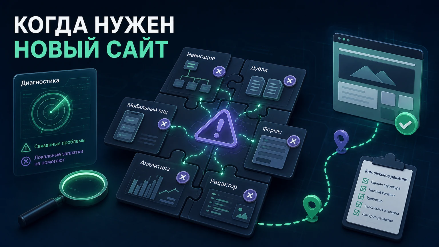 Иллюстрация к разделу «Новый сайт нужен, когда проблемы связаны между собой»