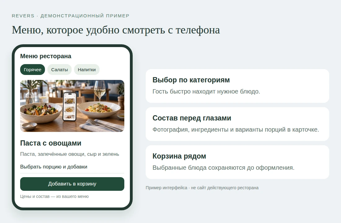 Меню на телефоне