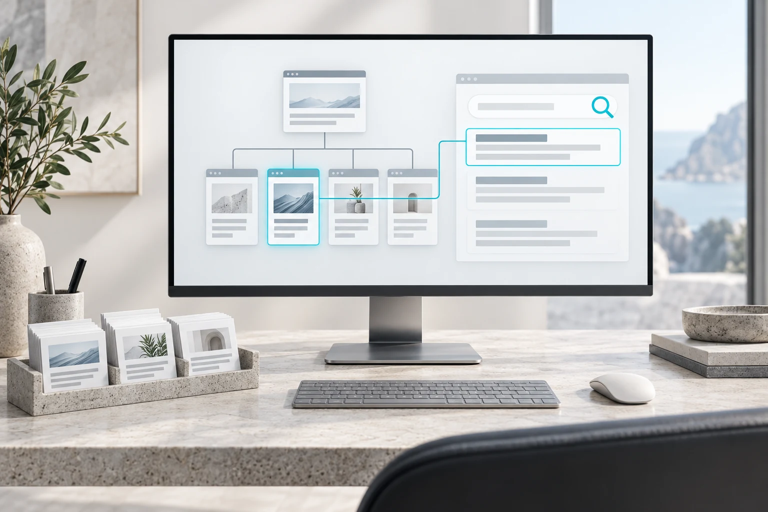 Иллюстрация SEO: структура страниц сайта и поисковый предпросмотр